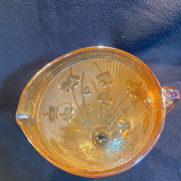 Vintage Jeannette Iridescent Marigold Carnival Iris Herringbone Pitcher - Picture 2 of 6